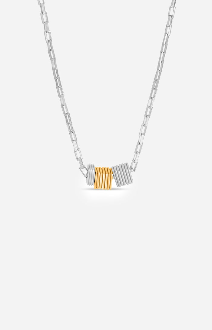 Necklace with a geometric pendant on a white background