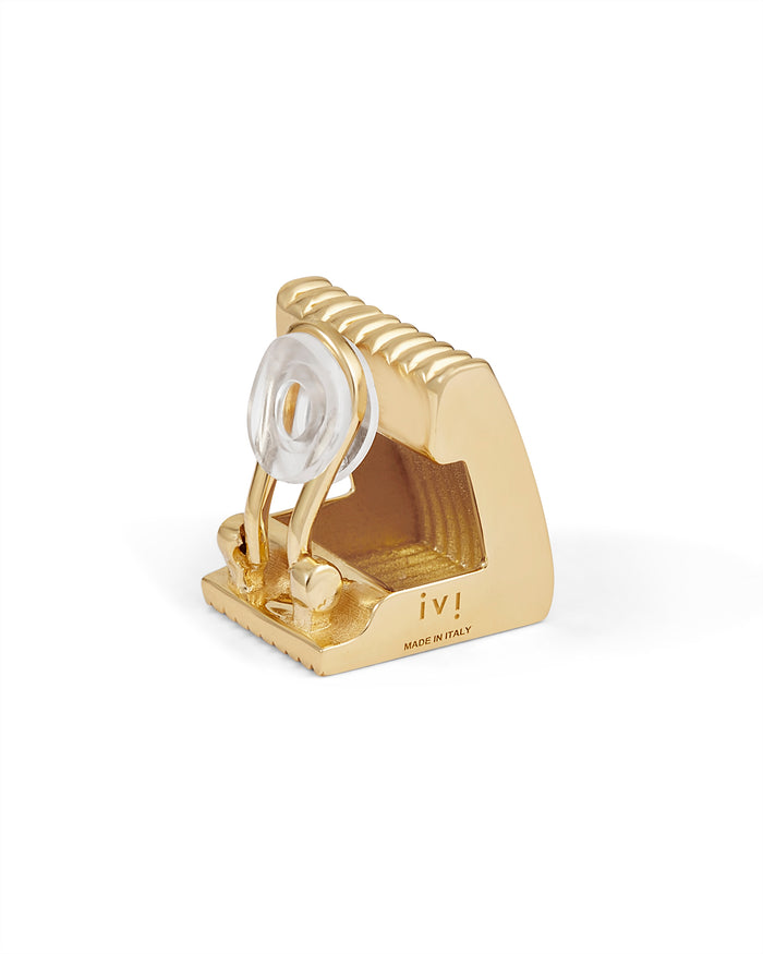 Gold striped earring with 'ivi' branding on a white background
