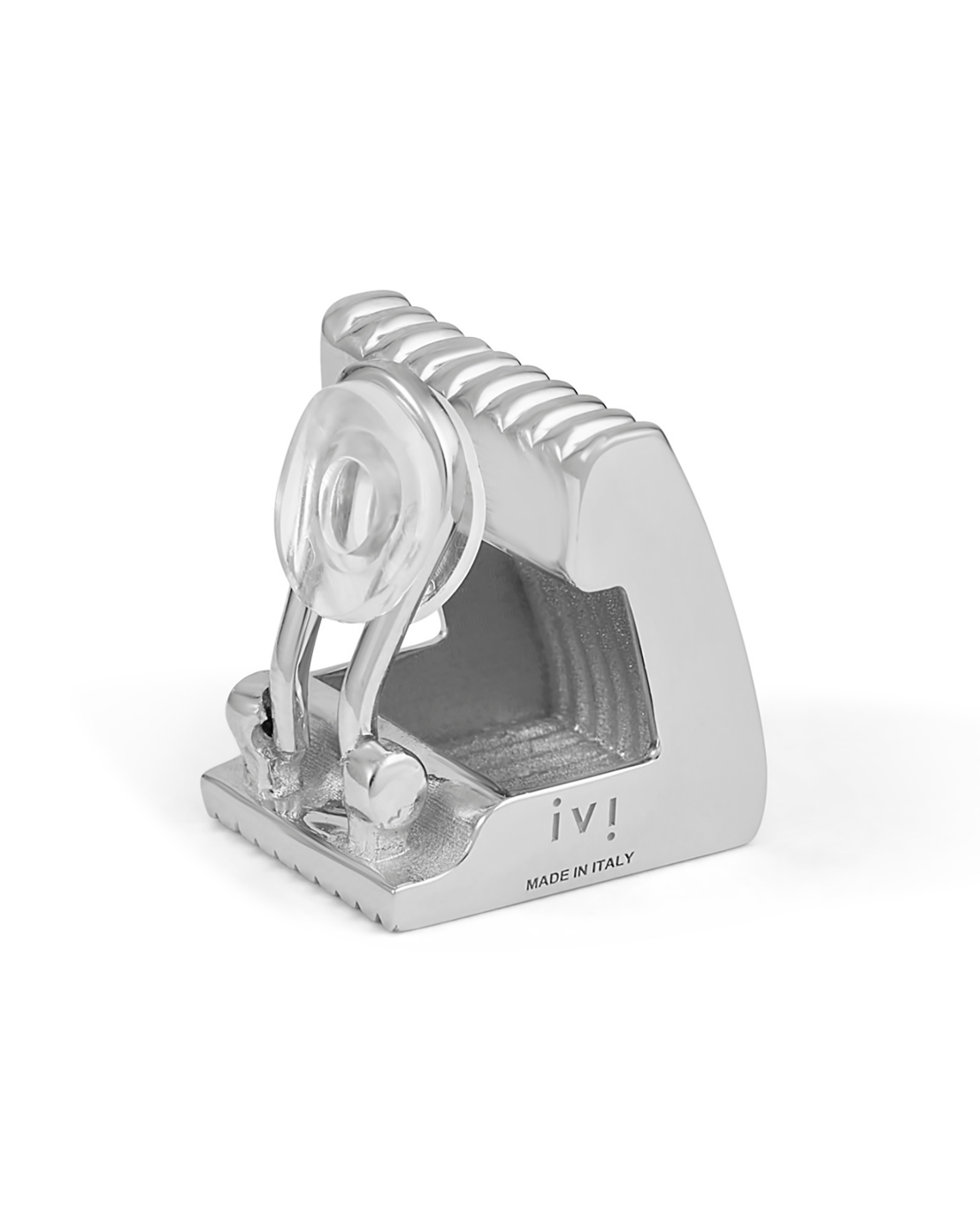 Silver striped earring on a white background