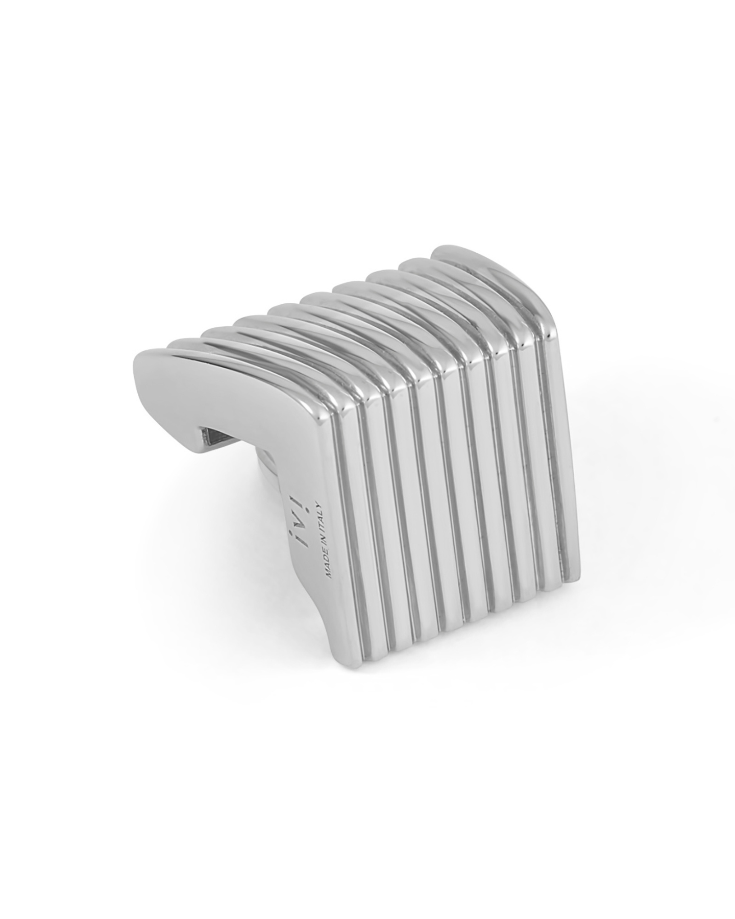Silver striped earring on a white background
