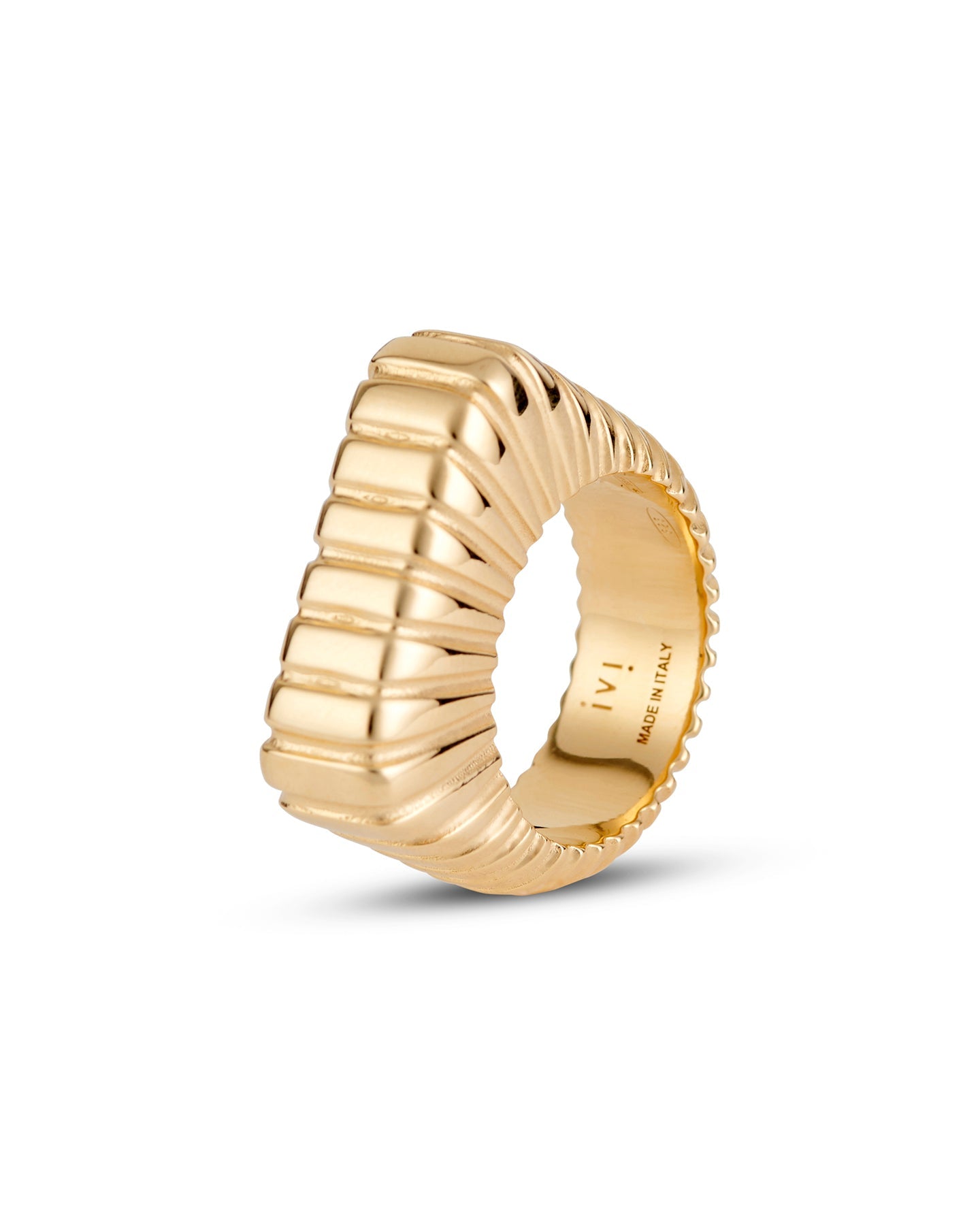 A gold-plated signet-style ring with a contemporary square profile.