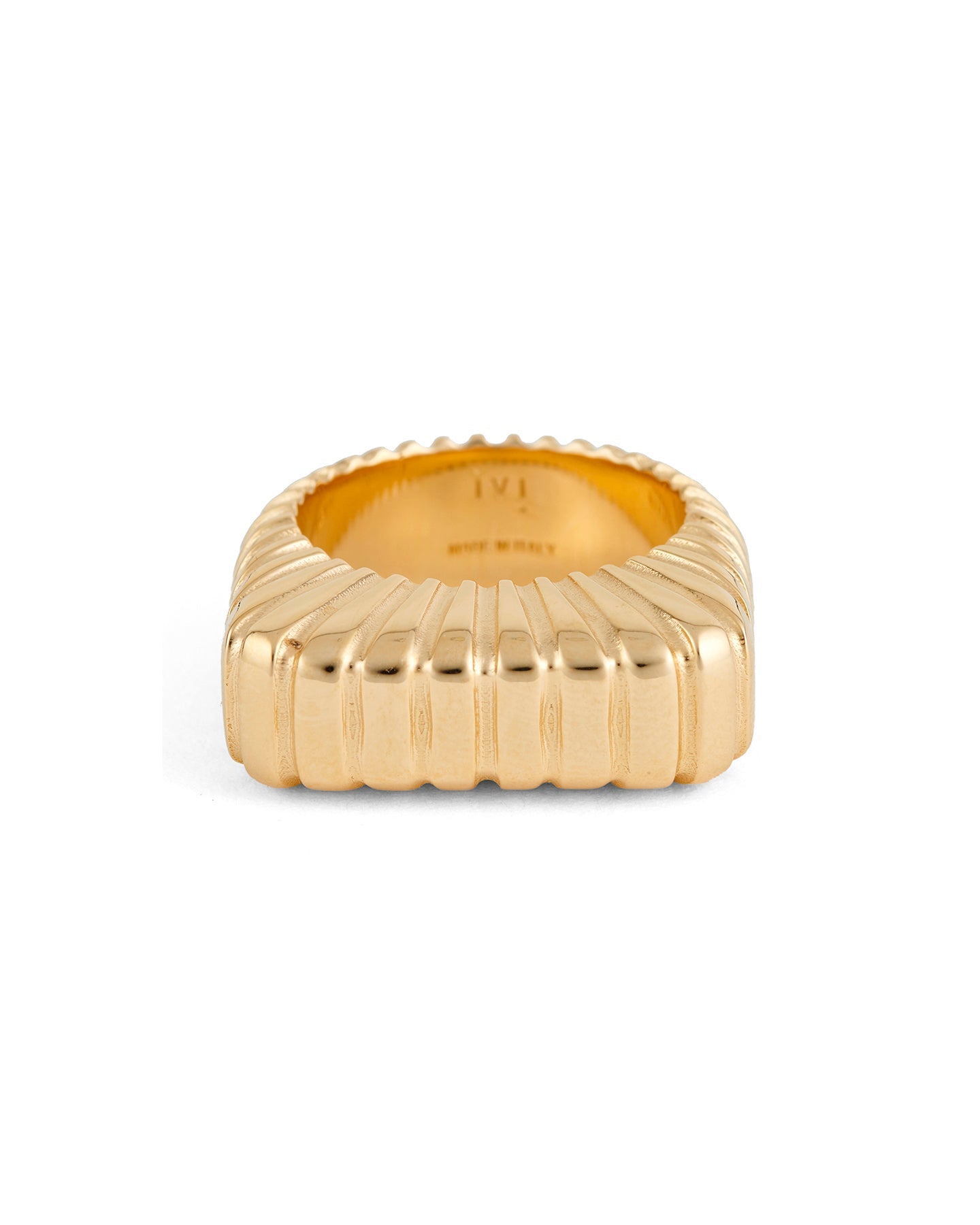 A gold-plated silver signet ring with a contemporary square profile.