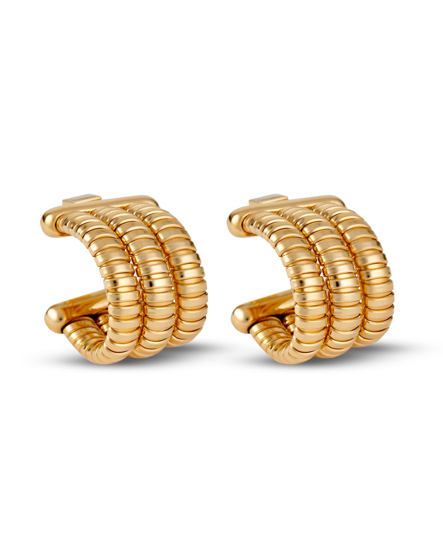 A pair of gold-plated Gaia Triple twist hoops earrings designed with a classic Tubogas technique.