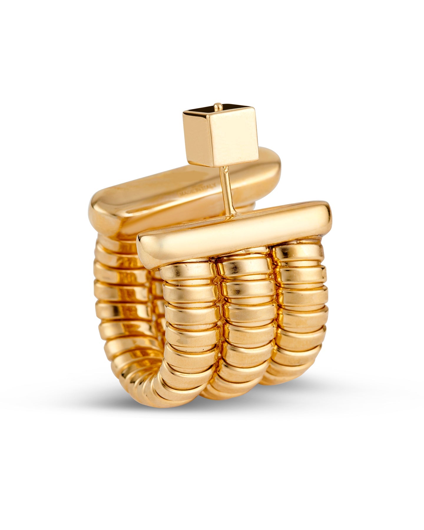 A gold-plated Gaia Triple twist hoop earrings designed with a classic Tubogas technique.