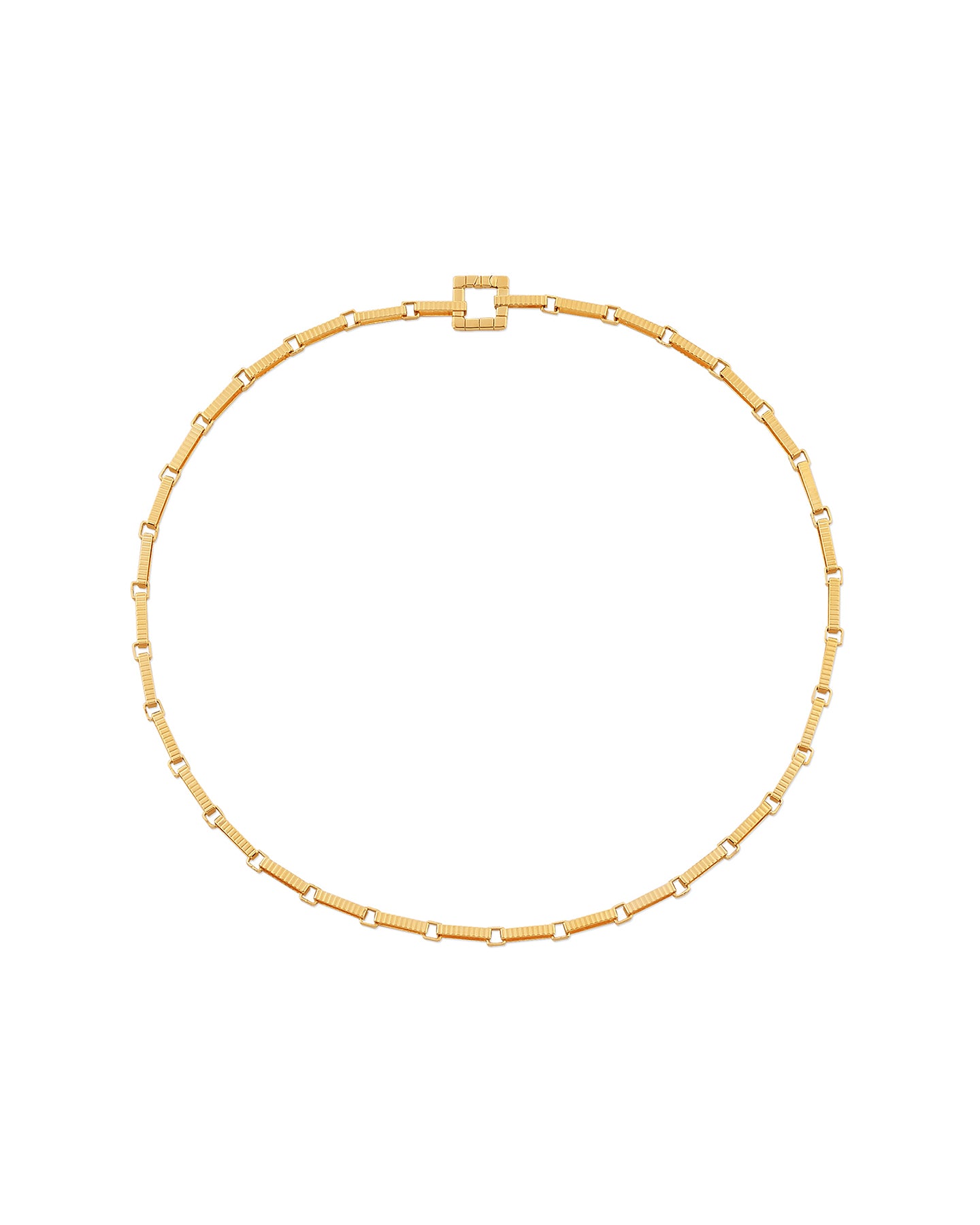 Gold-plated Signora Chain choker necklace with rectangular links and a signature square clasp, displayed on a white background.